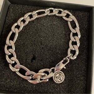 Unisex Silver Tone Figaro Chain Bracelet NIB